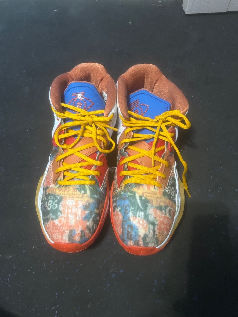 Nike Kyries Multicolor Graphic Athletic Sneakers with Yellow Laces